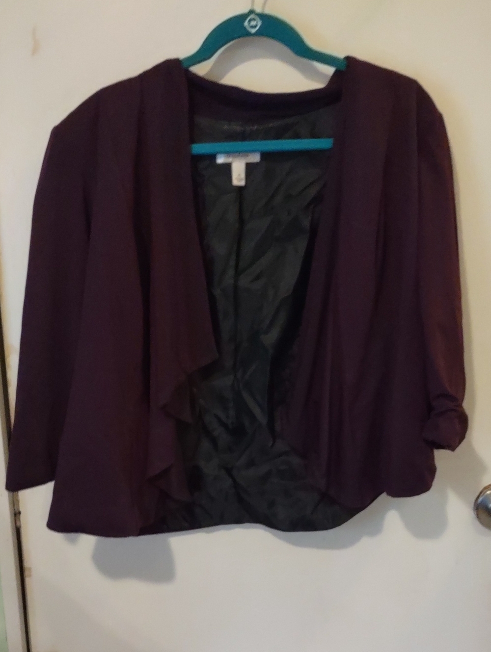 dressbarn Purple Open-Front Ruffle Cardigan